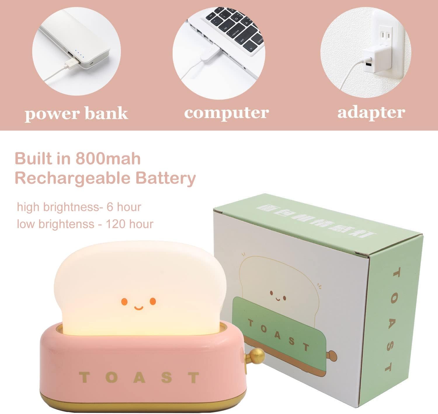 LED Dimmable Bread Light.Rechargeable Desk Lamp with Timer.Sleep Lamp for Bedroom Bedside Decorations