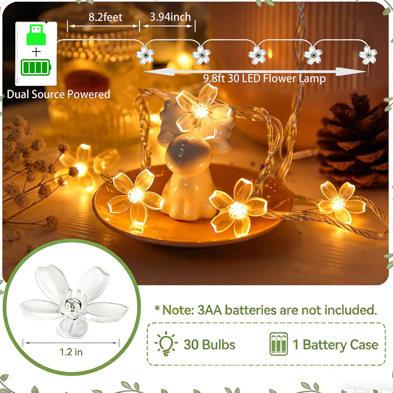 Cute Cherry Blossom Fairy Lamp Decor For Indoor Outdoor Christmas. Valentine's Day. Halloween. Easter. Xmas Tree Hanging