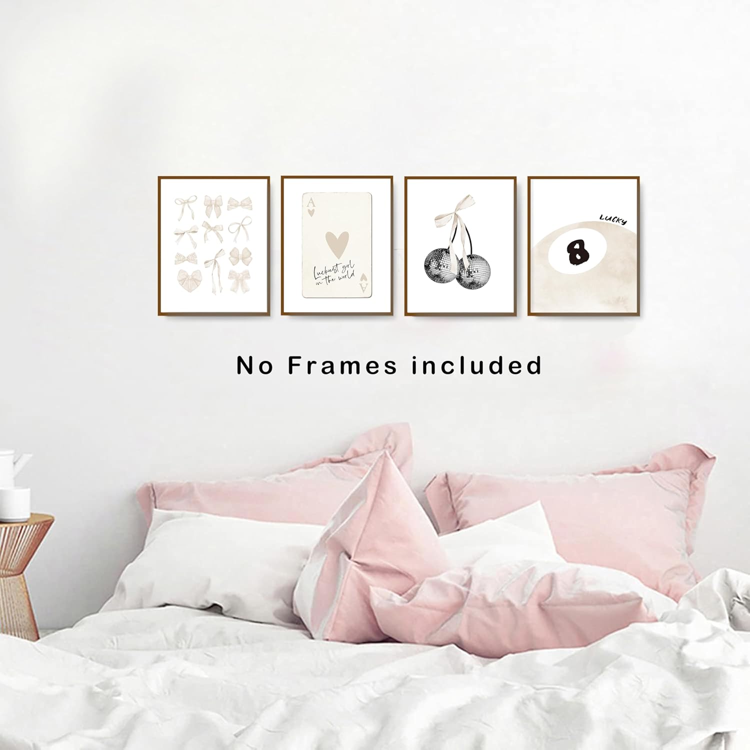 Beige Coquette Trendy Preppy Wall Art Prints Set of 4. Coquette Room Decor. Preppy Room Decor Aesthetic. Beige Bow Disco 8 Ball Cherry Wall Decor Posters for