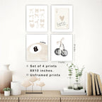 Beige Coquette Trendy Preppy Wall Art Prints Set of 4. Coquette Room Decor. Preppy Room Decor Aesthetic. Beige Bow Disco 8 Ball Cherry Wall Decor Posters for