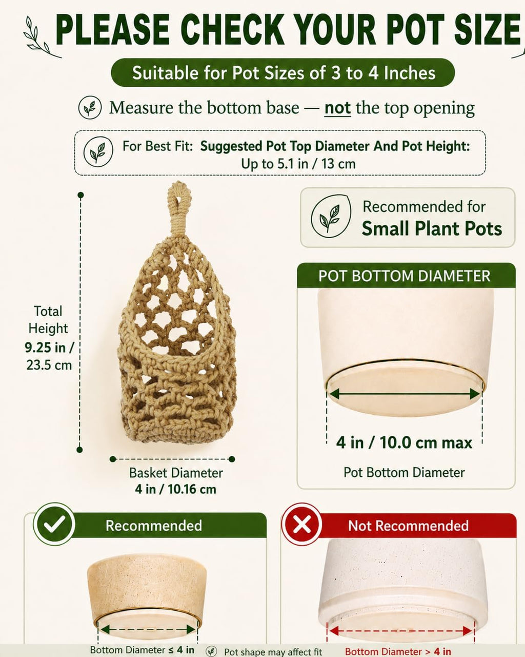 Hanging Planter Basket Holder. Wall Planters for Indoor Plants. for Up to 4 Inch Pot