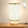 Small Bedside Table Lamp Plug-in - Classic Wood Base with Flaxen Fabric Shade. Lamps for Night Stands