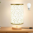 Small Bedside Table Lamp Plug-in - Classic Wood Base with Flaxen Fabric Shade. Lamps for Night Stands