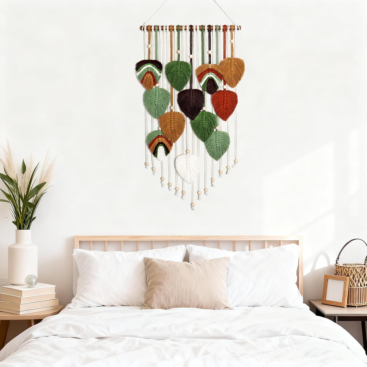 Macrame Wall Hanging Boho Woven Tapestry Macrame Wall Art Decor | Handmade Modern Bohemian Leaf Feather Tapestry Wall Art Decor for Bedroom