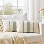 Set of 1 Sage Green Boho Lumbar Decorative Throw Pillow Covers 12x20 Inch for Living Room Bedroom Couch Bed Chair