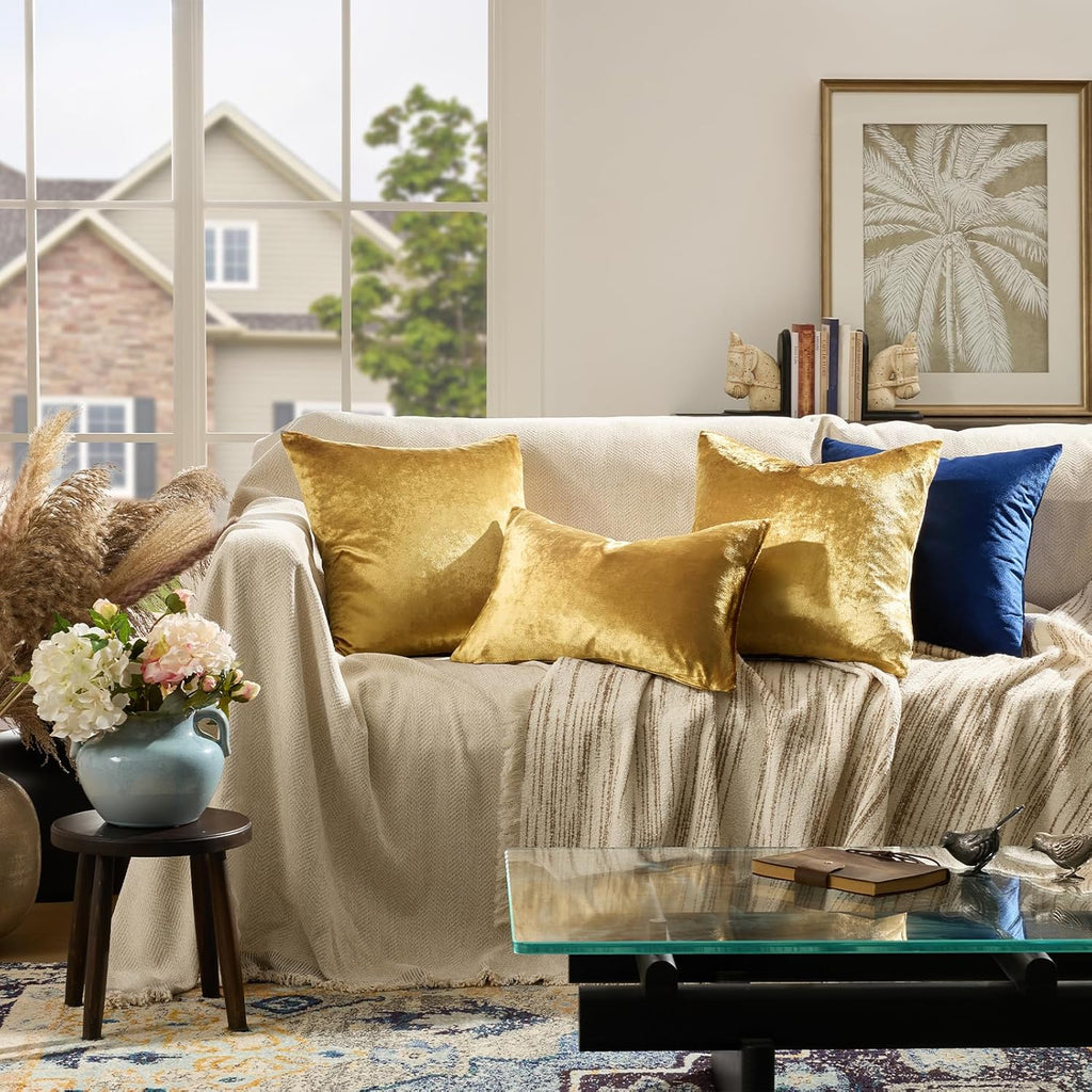Gold Velvet Pillow Covers 18x18 Decorative Pillows Pack of 2 | Throw Pillows for Couch Sofa