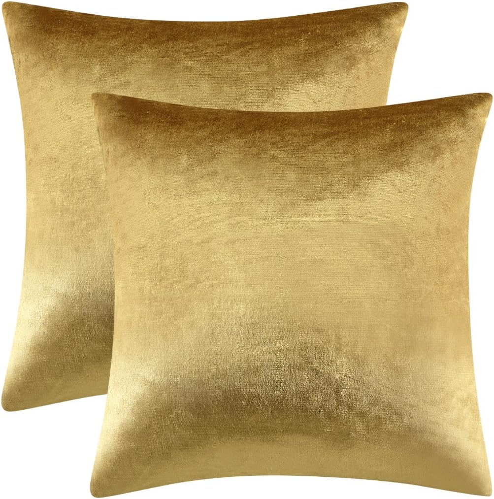 Gold Velvet Pillow Covers 18x18 Decorative Pillows Pack of 2 | Throw Pillows for Couch Sofa