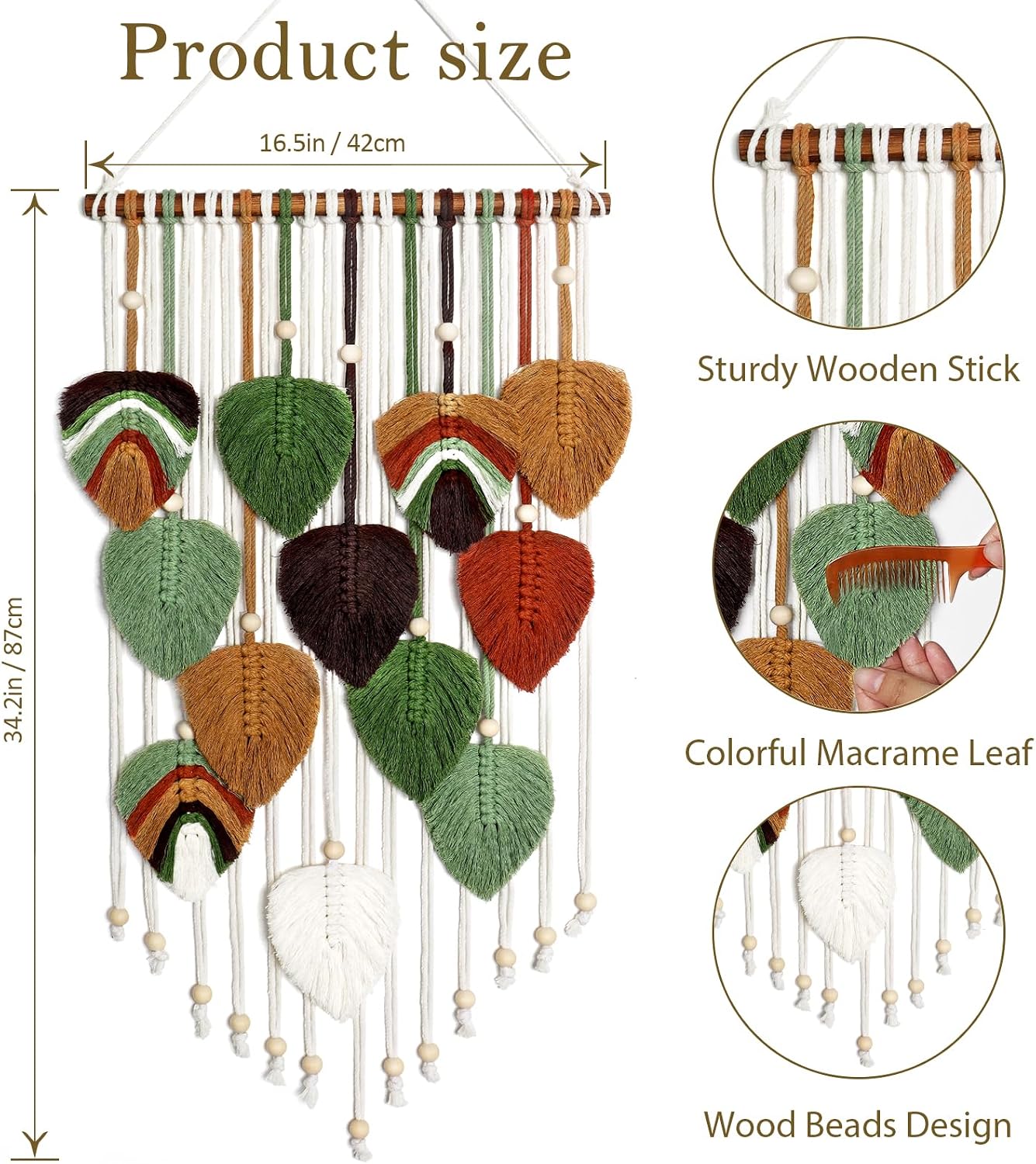 Macrame Wall Hanging Boho Woven Tapestry Macrame Wall Art Decor | Handmade Modern Bohemian Leaf Feather Tapestry Wall Art Decor for Bedroom