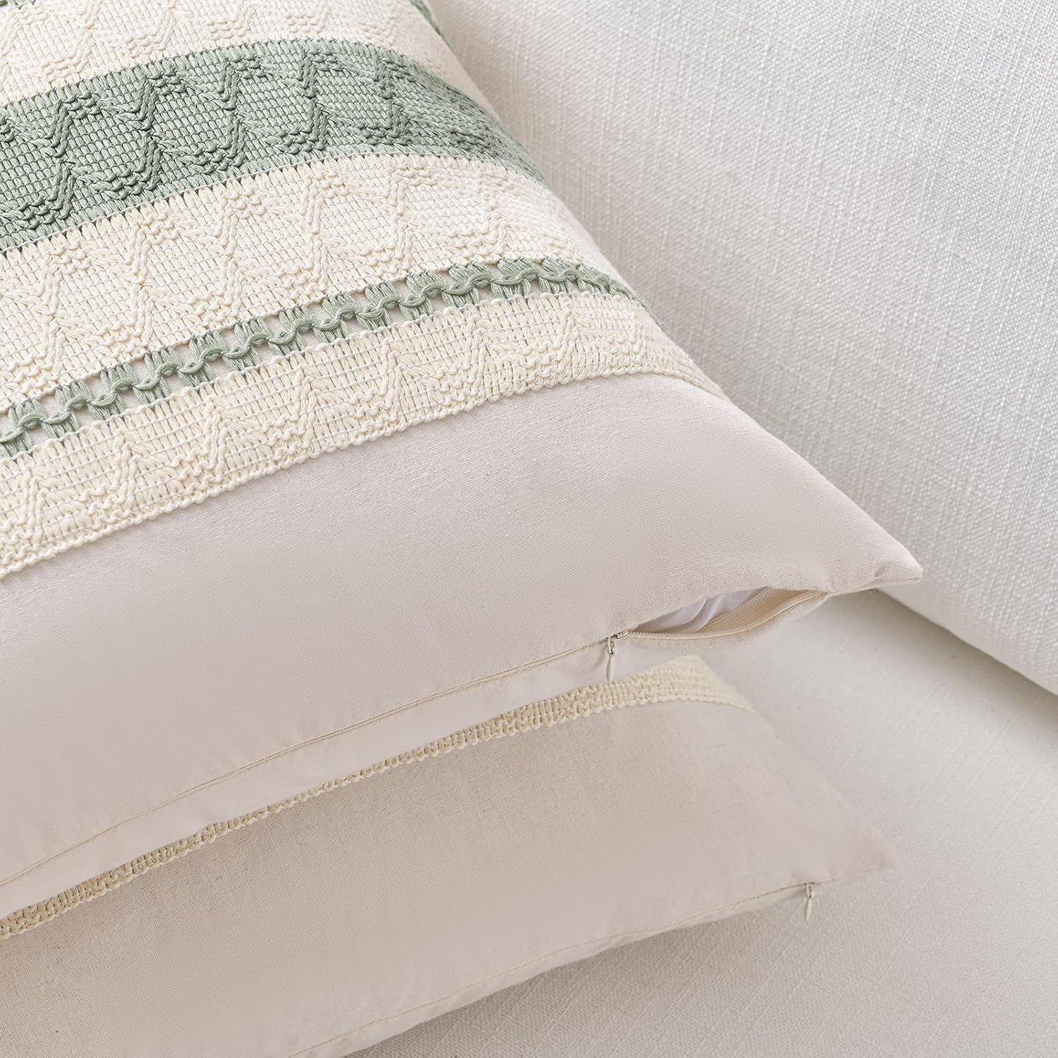 Set of 1 Sage Green Boho Lumbar Decorative Throw Pillow Covers 12x20 Inch for Living Room Bedroom Couch Bed Chair