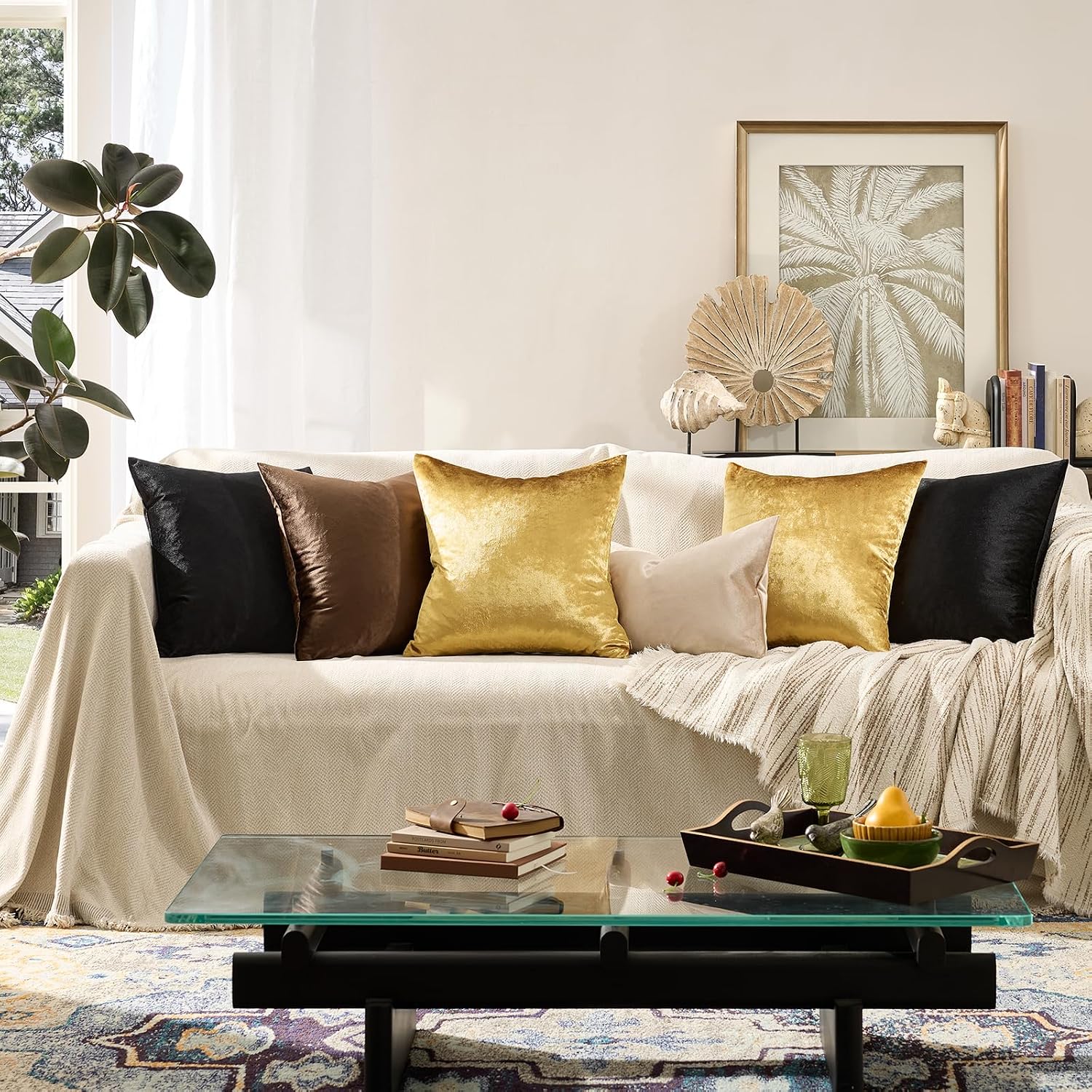Gold Velvet Pillow Covers 18x18 Decorative Pillows Pack of 2 | Throw Pillows for Couch Sofa